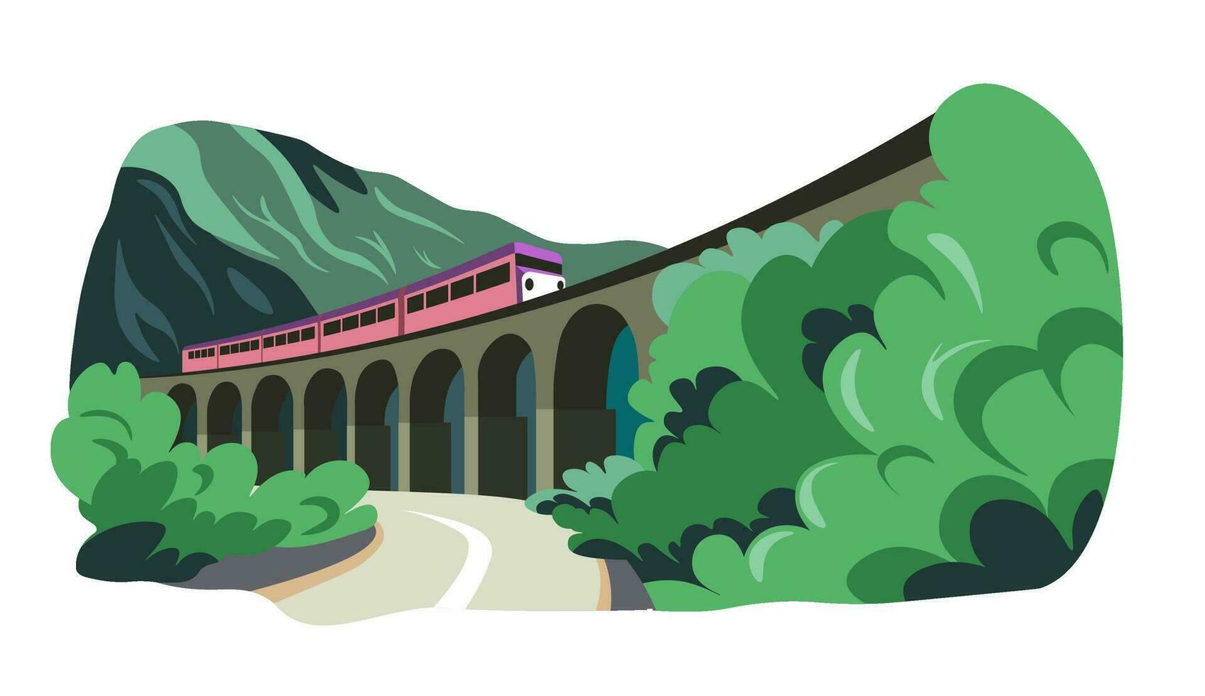 Tourism and traveling by train, mountains tunnel vector