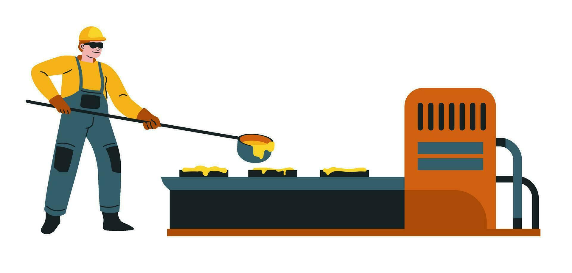 Metallurgy worker with conveyor belt and metal vector