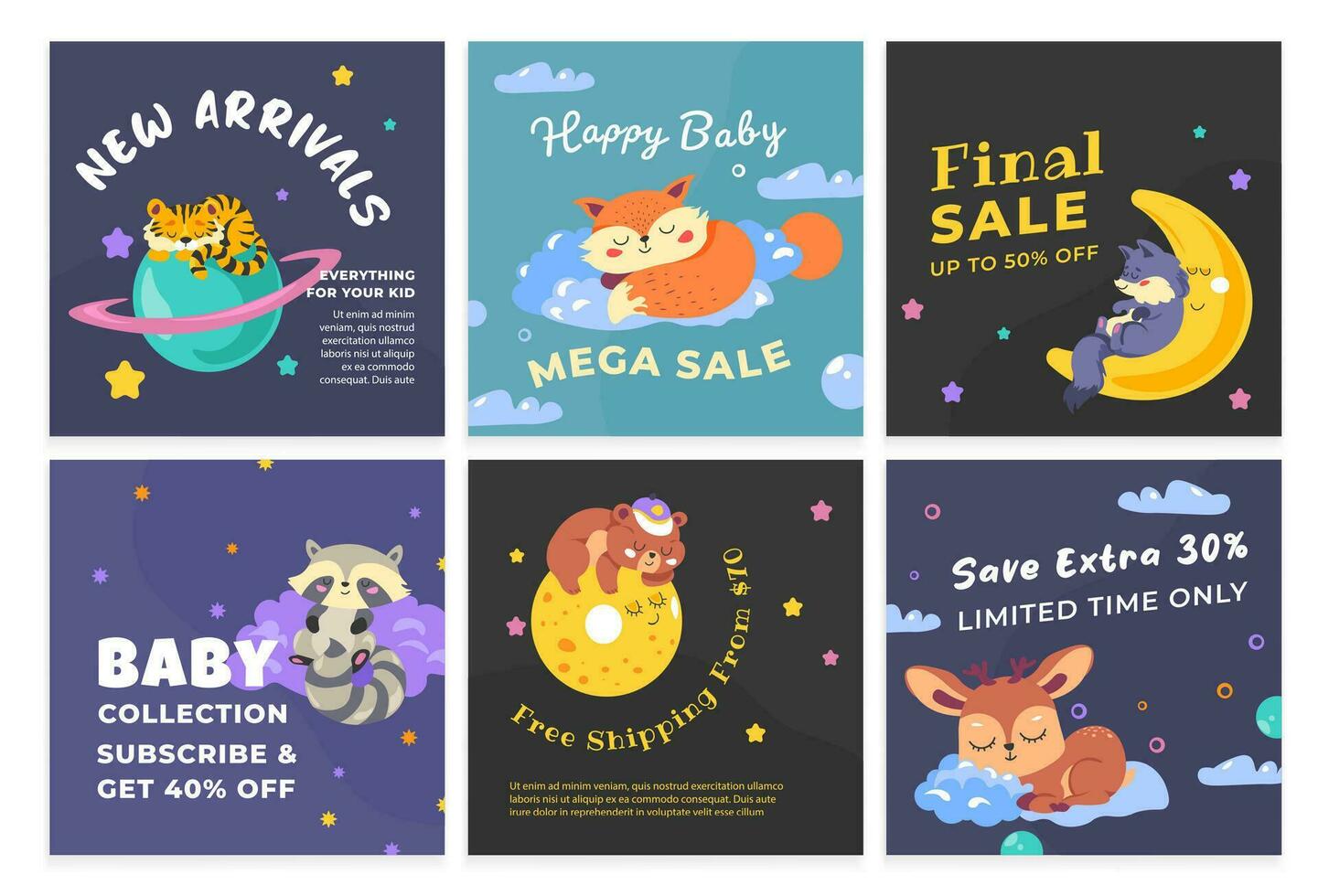Network web page collection for kid store promo vector