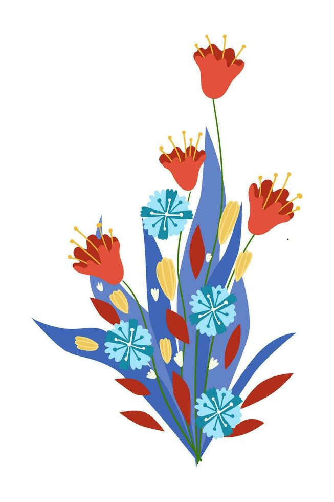 Flowers in blossom, blooming wildflowers bouquet vector
