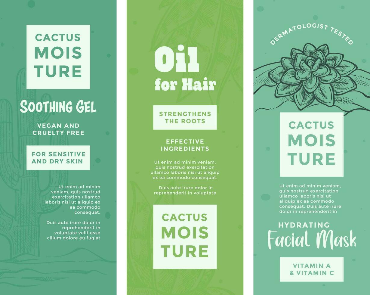 Cactus moisture, oil for hair labels for cosmetics vector