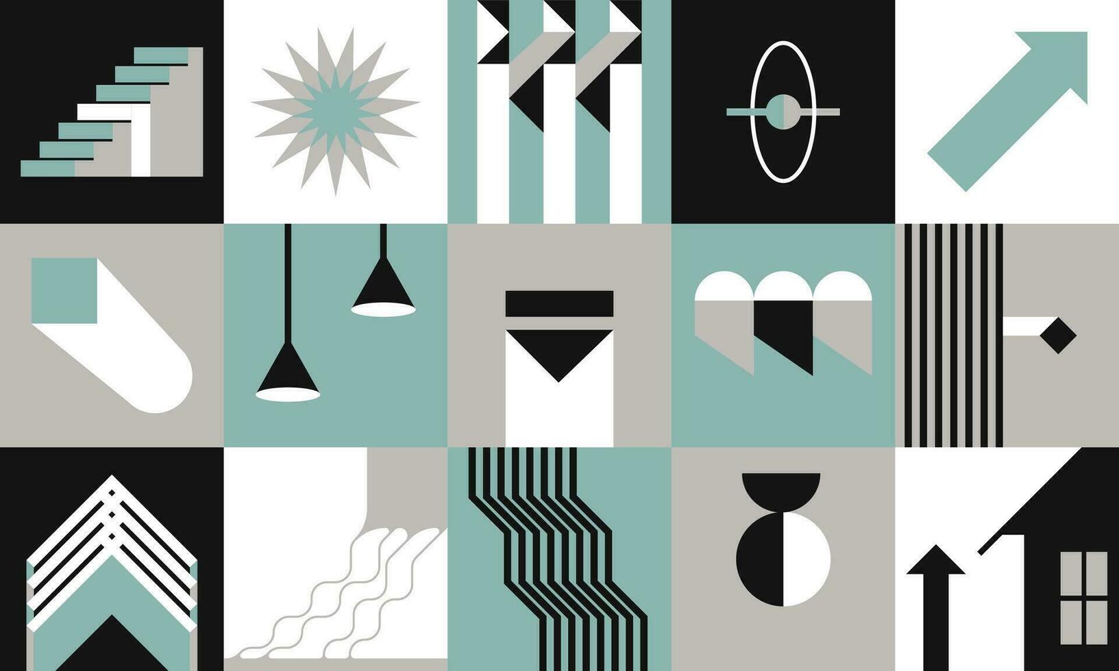 Mid century modern art abstract squares lines vector