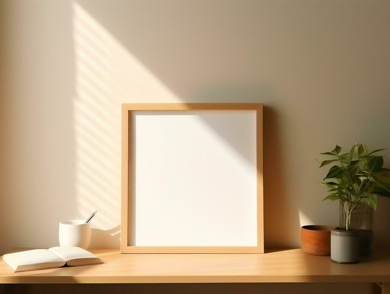 Contemporary cozy living room house with blank photo frame for decorative, AI Generated