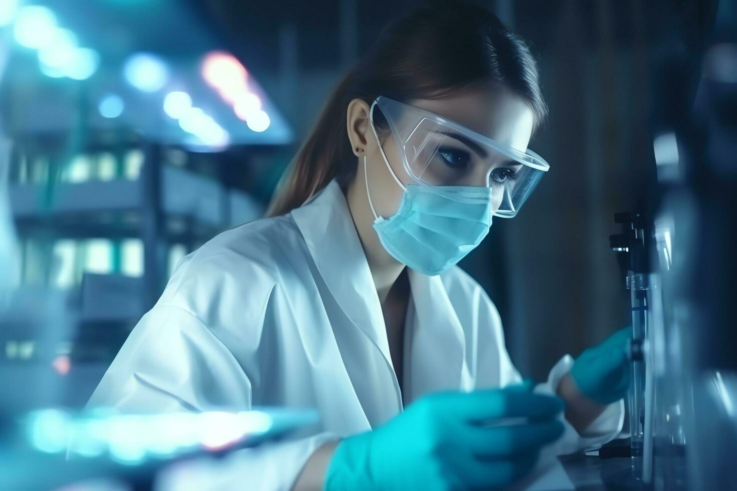 Professional health care researchers scientist working in medical science laboratory, AI Generated photo