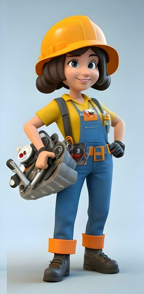 D cartoon character of a skilled handyman or handywoman in their work attire, photo