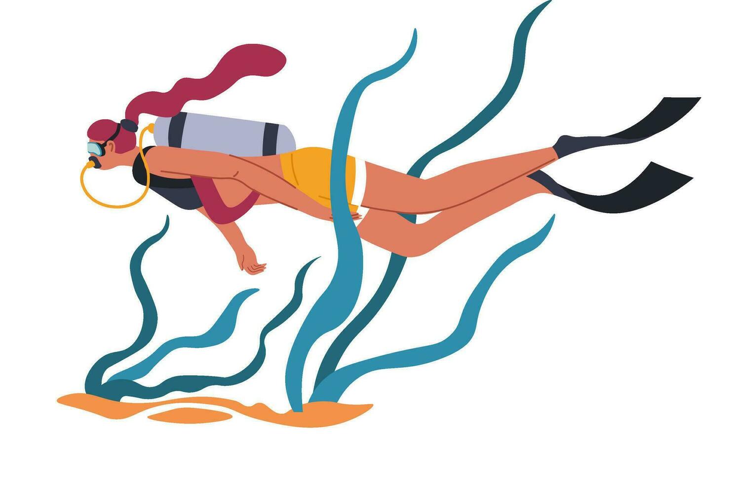 Woman diver with scuba diving, marine activity vector