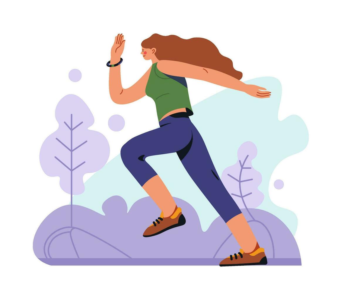 Woman training, running and jogging exercises vector
