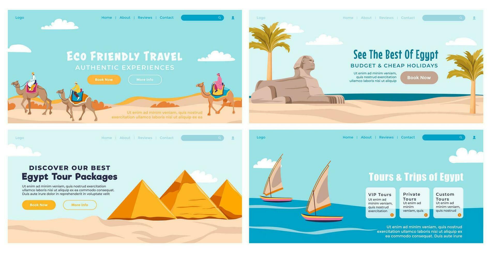 Web banner set with Egypt travel package promo vector