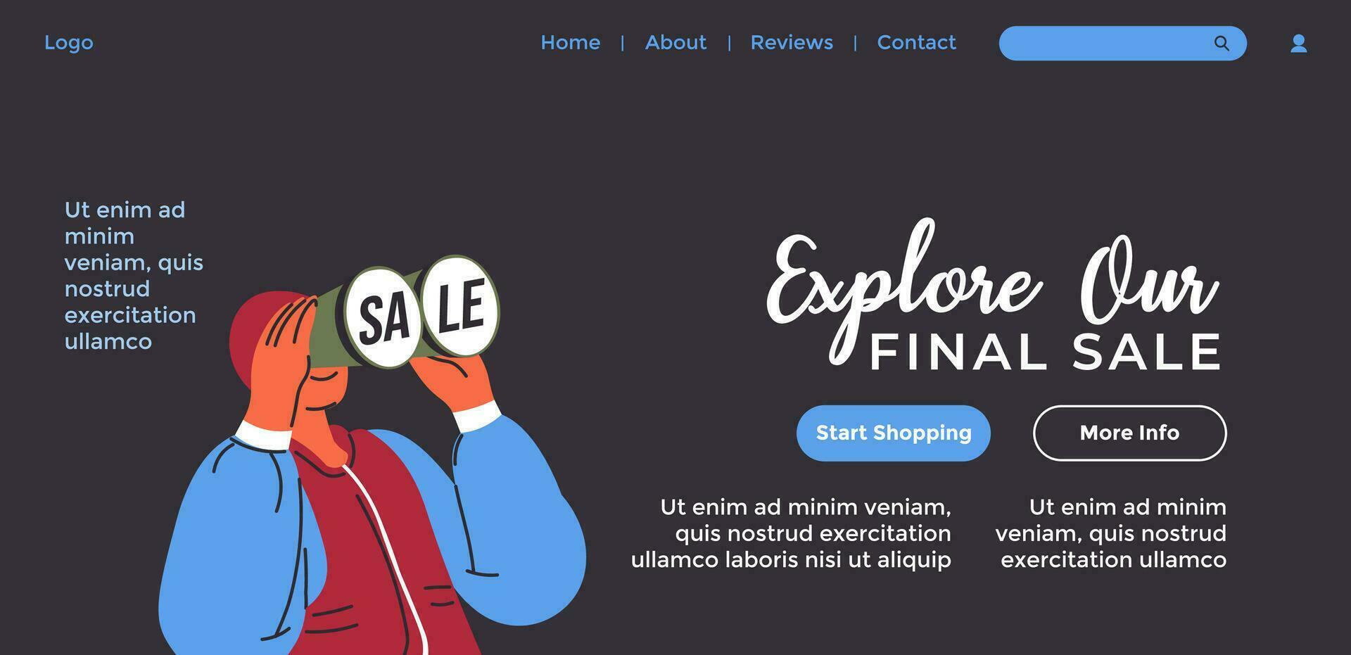 Explore our final sale, start shopping, website vector