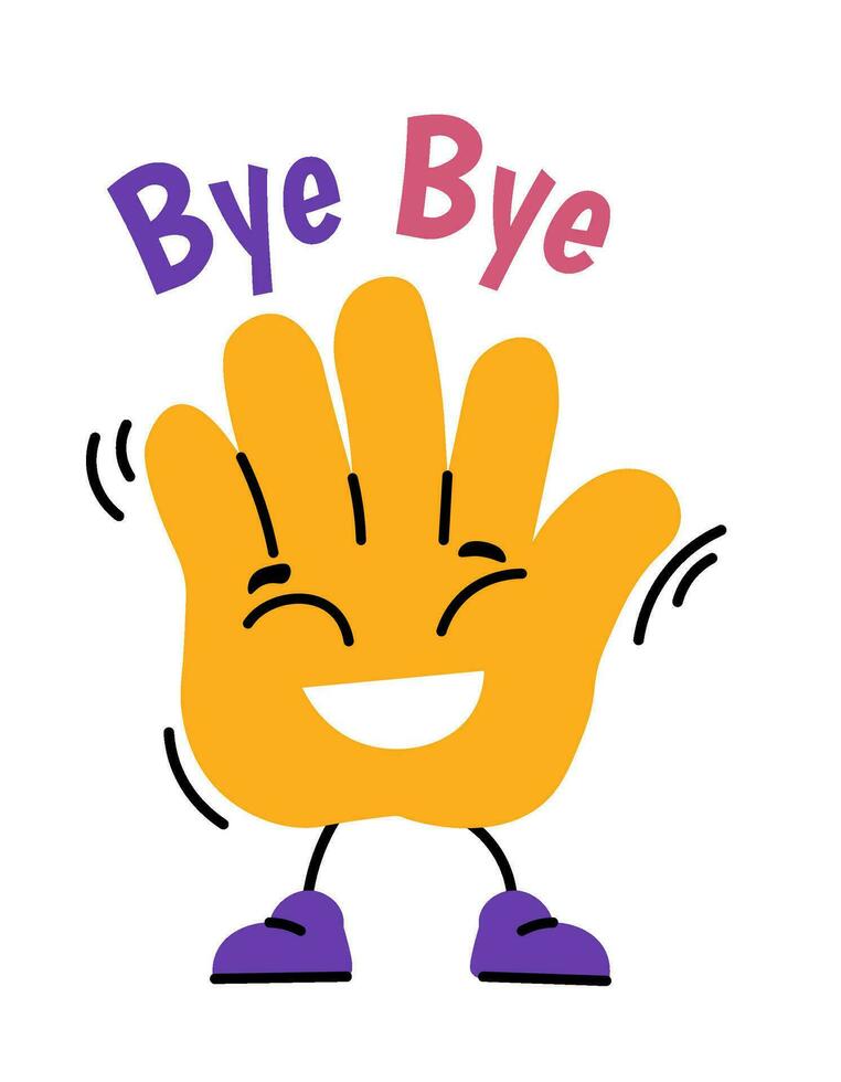 Smiling hand personage with bye bye gesture vector