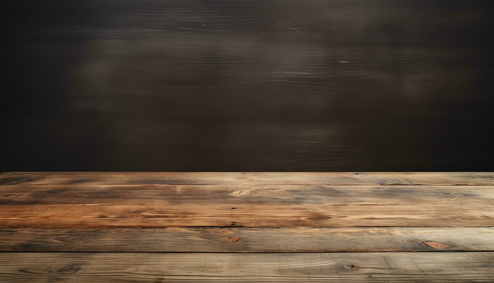 Blank wooden tabletop on black board wall background, mockup and display for product, banner style,AI Generated photo