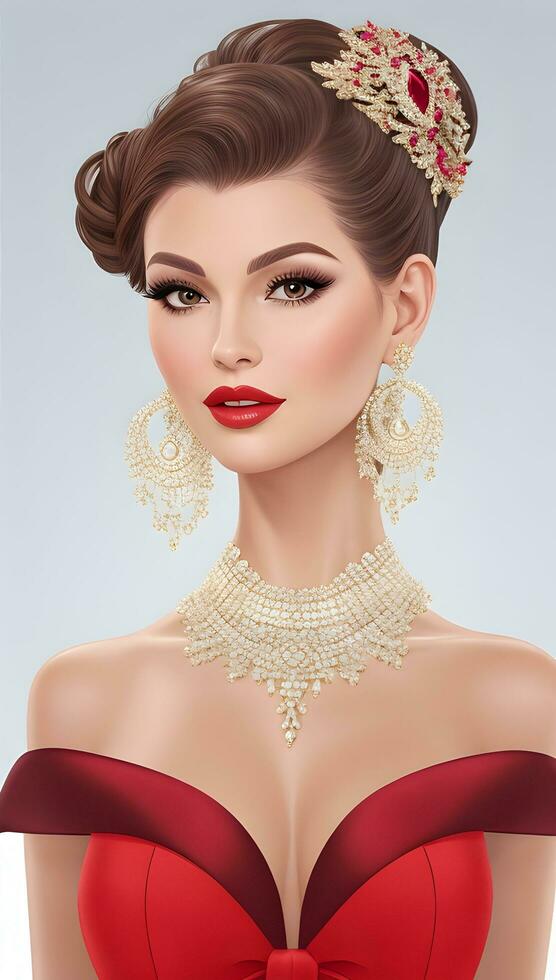 Illustrate a vector portrait of a woman ready for a glamorous photo