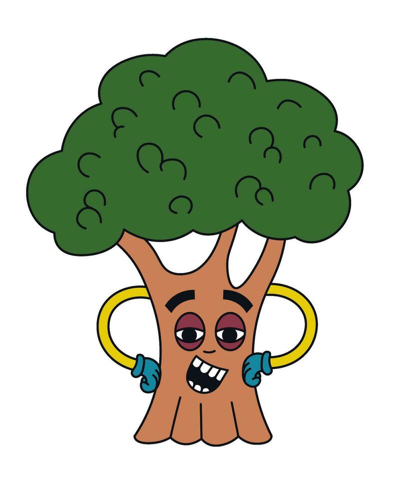 Cartoon green tree, guardian of nature and forest vector