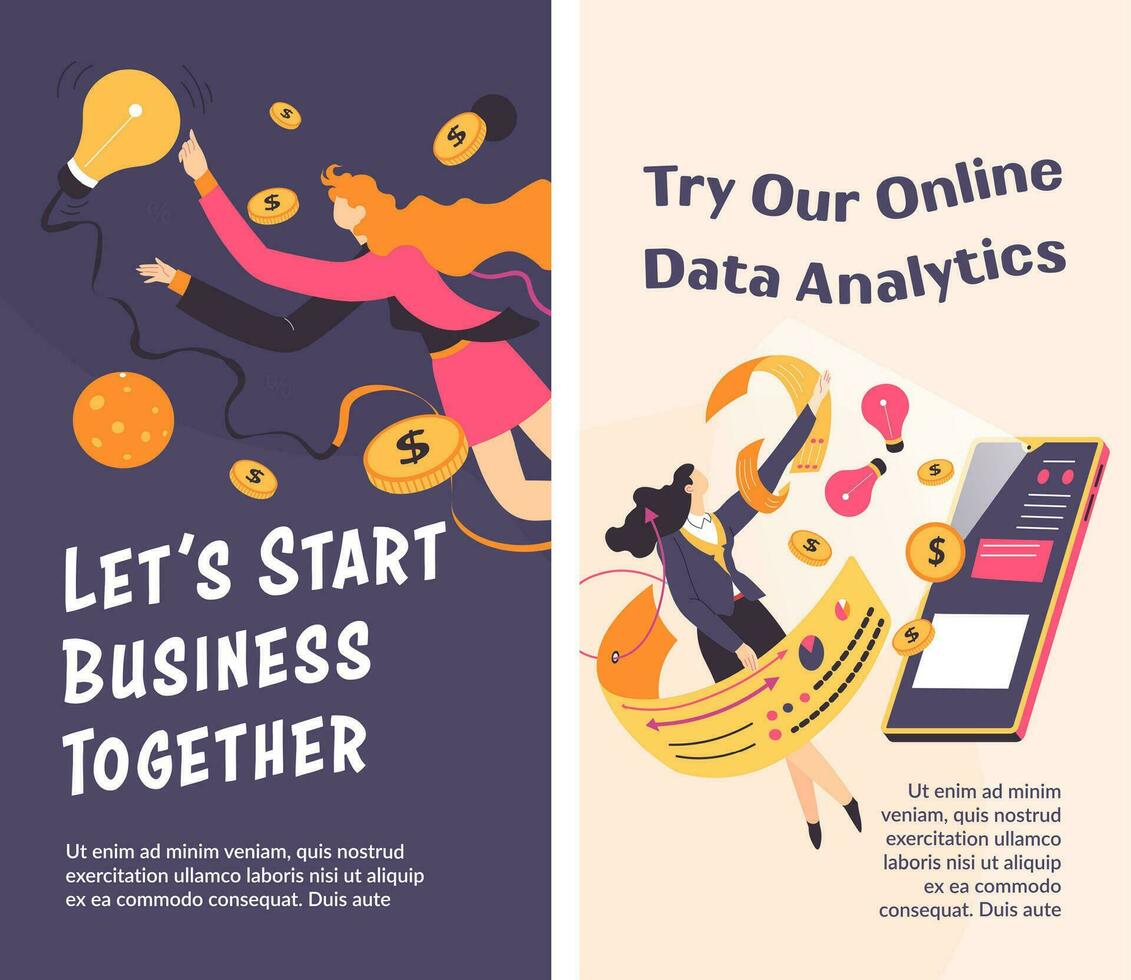 Lets start business together, online analytics vector