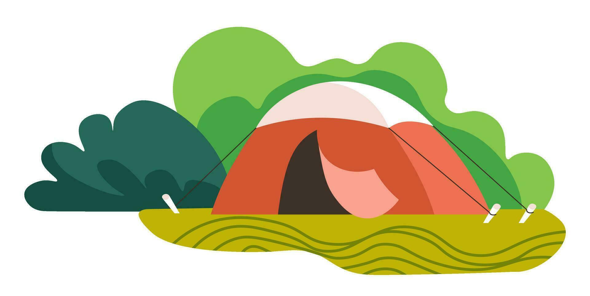 Hiking and camping, tent on campsite, new trip vector