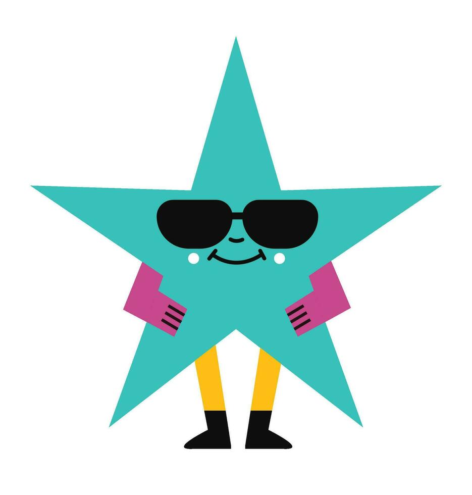 estrella conformado personaje con Gafas de sol y sonrisa vector