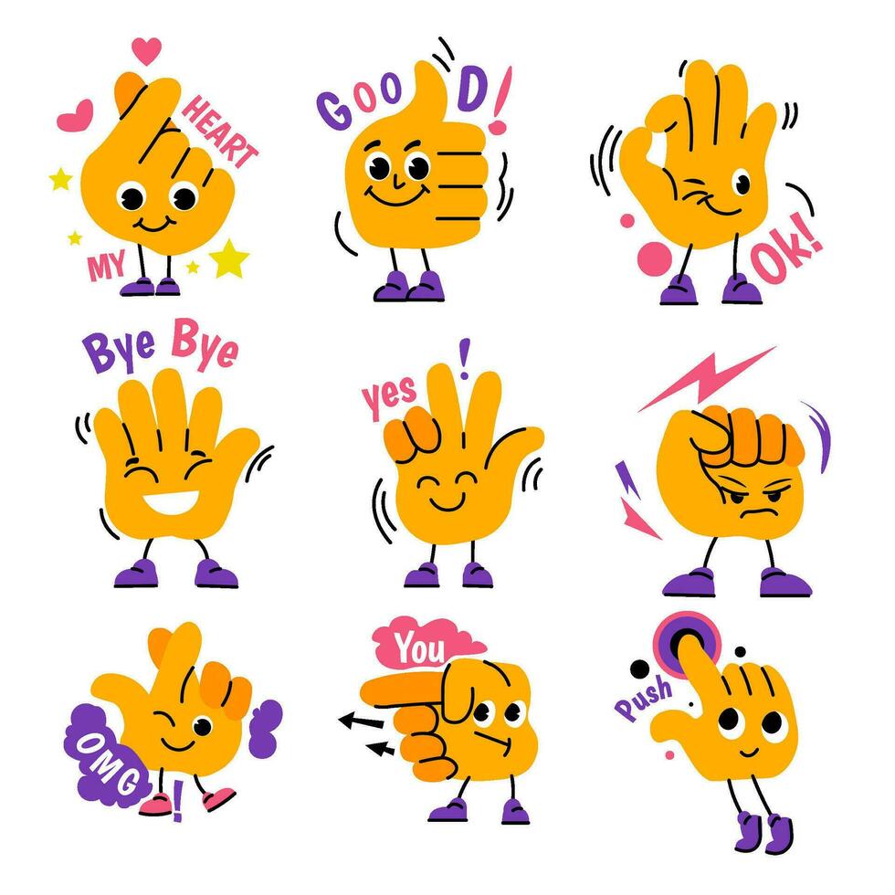 Characters with positive expressions, hand gesture vector