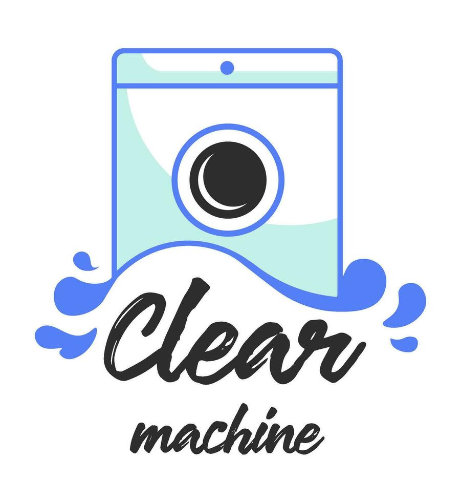 Washer icon with splashes of water, clear machine vector