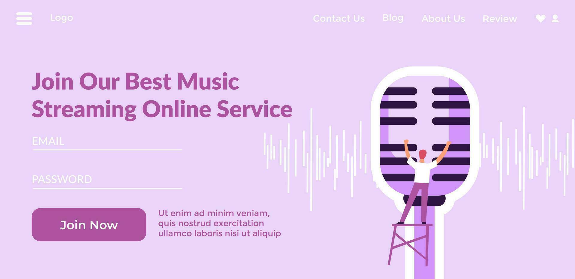 Join our best music streaming online service, web vector