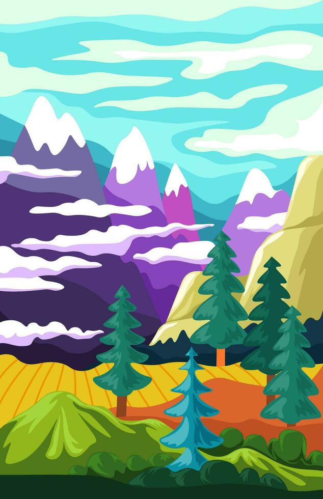 paisaje con montañas y bosque naturaleza vector