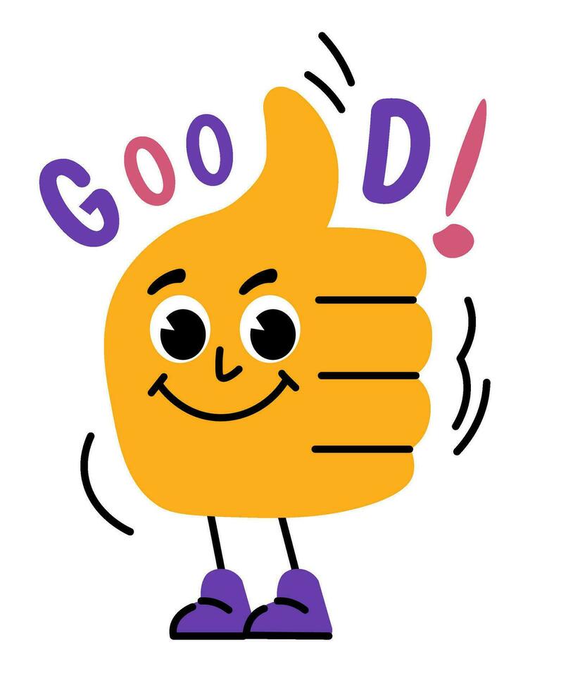 Hand personage with thumb up expression, sticker vector