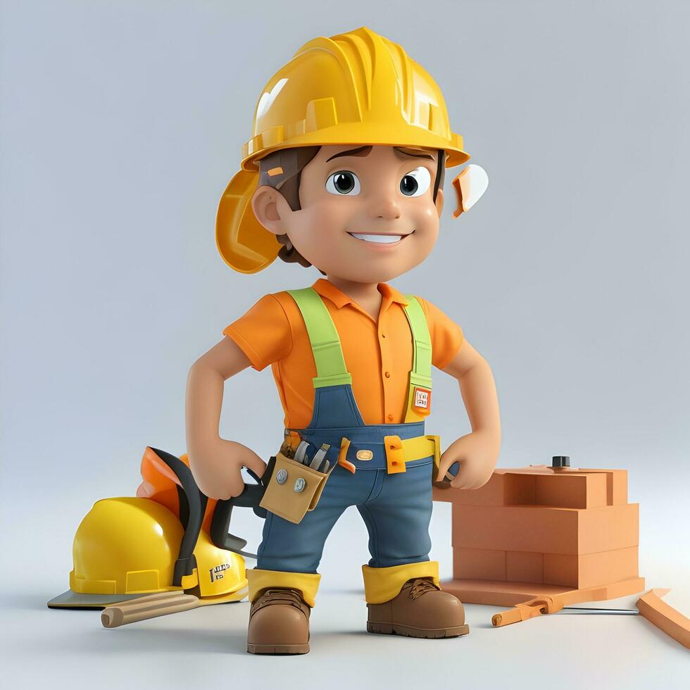 D cartoon character of a skilled handyman or handywoman in their work attire, photo