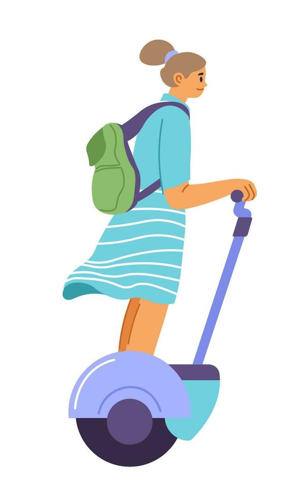 Eco transport, woman using electric unicycles vector