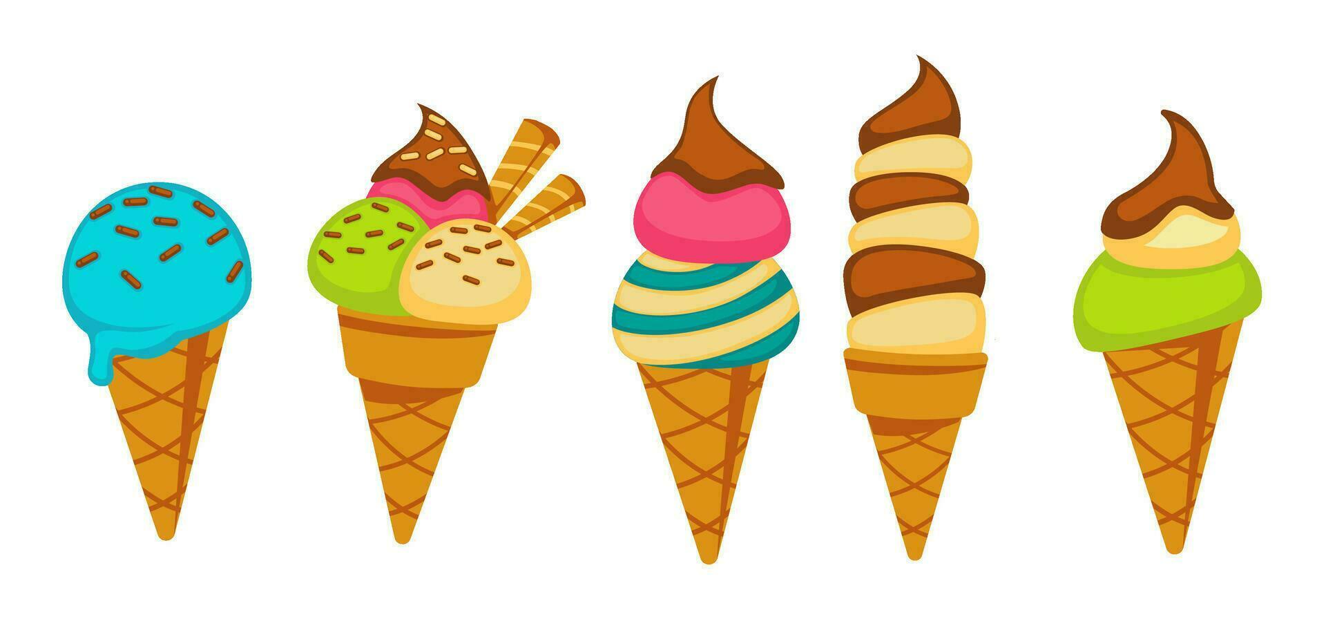 Ice cream with chocolate topping, gelato types vector