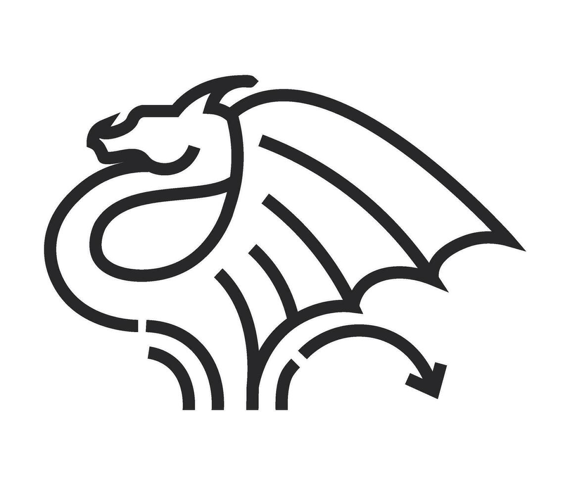 Dragon logotype or tattoo, mythological creature vector