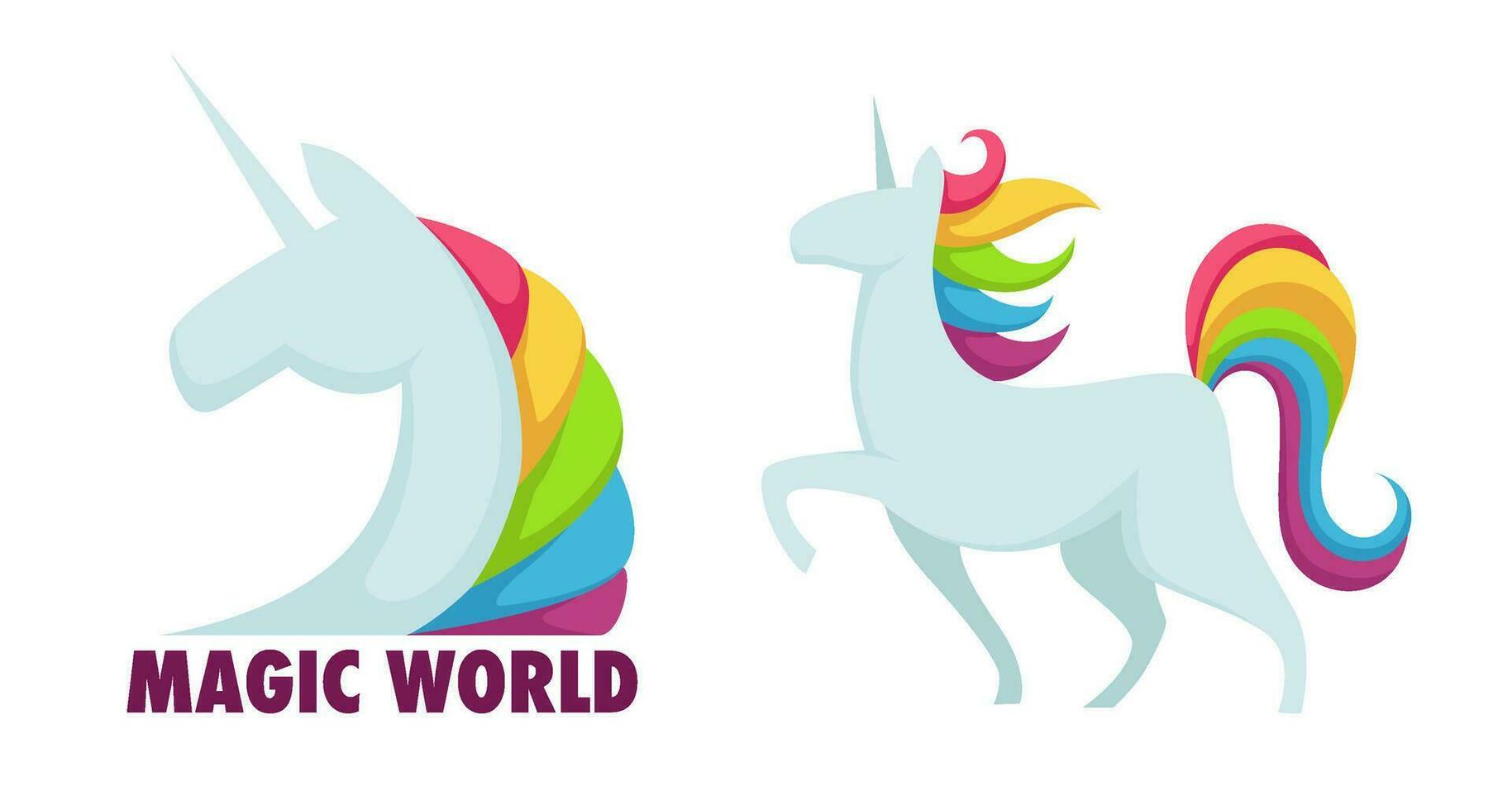 Magic world, unicorn character with rainbow hair vector