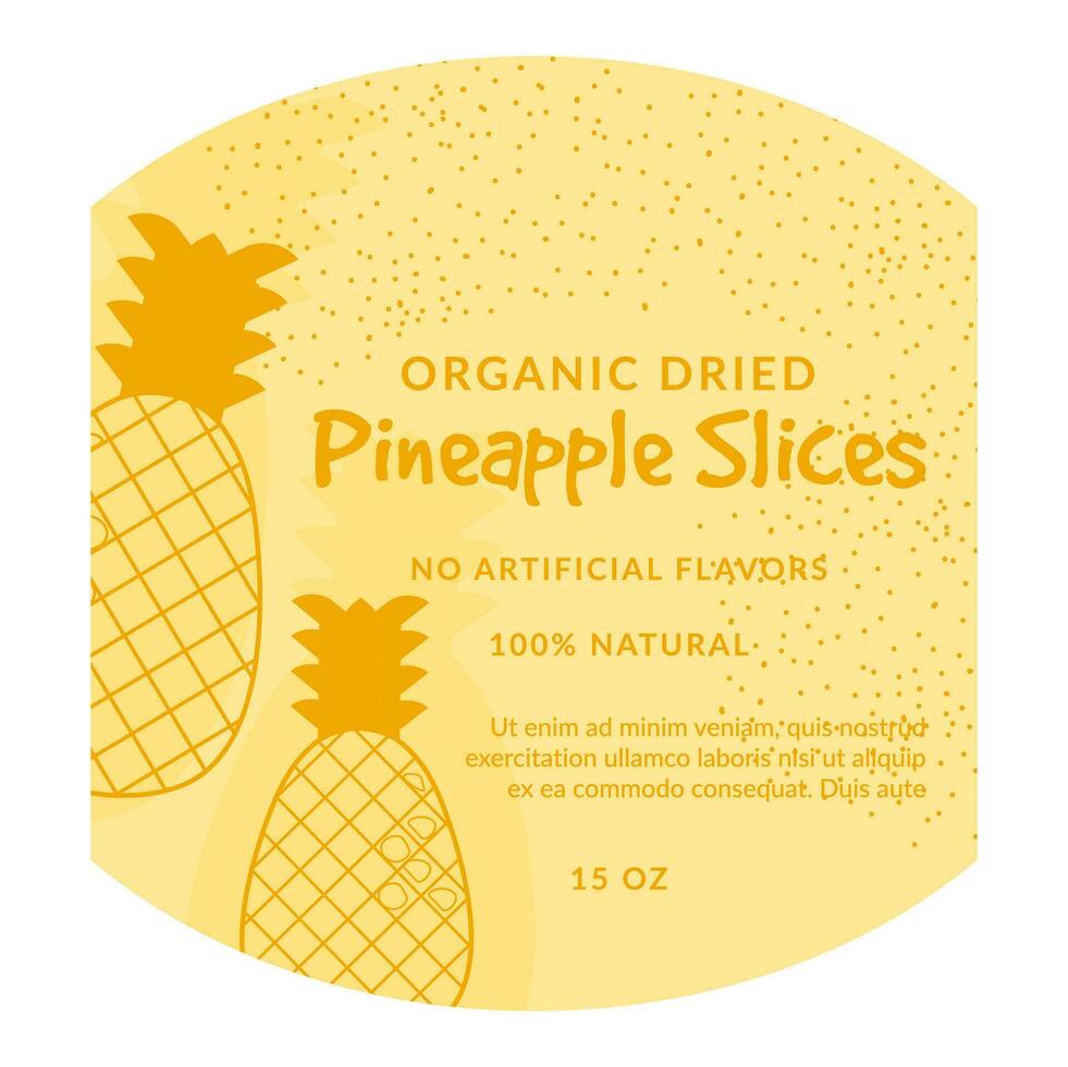 Organic dried pineapple slices label fpr product vector