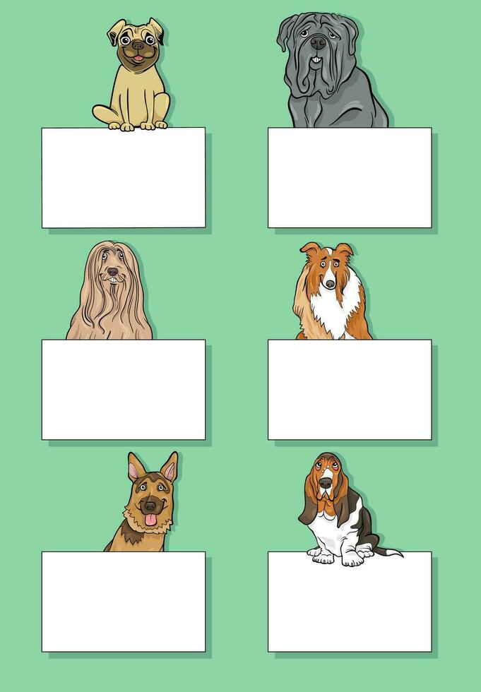 cartoon dogs and puppies with cards design set vector