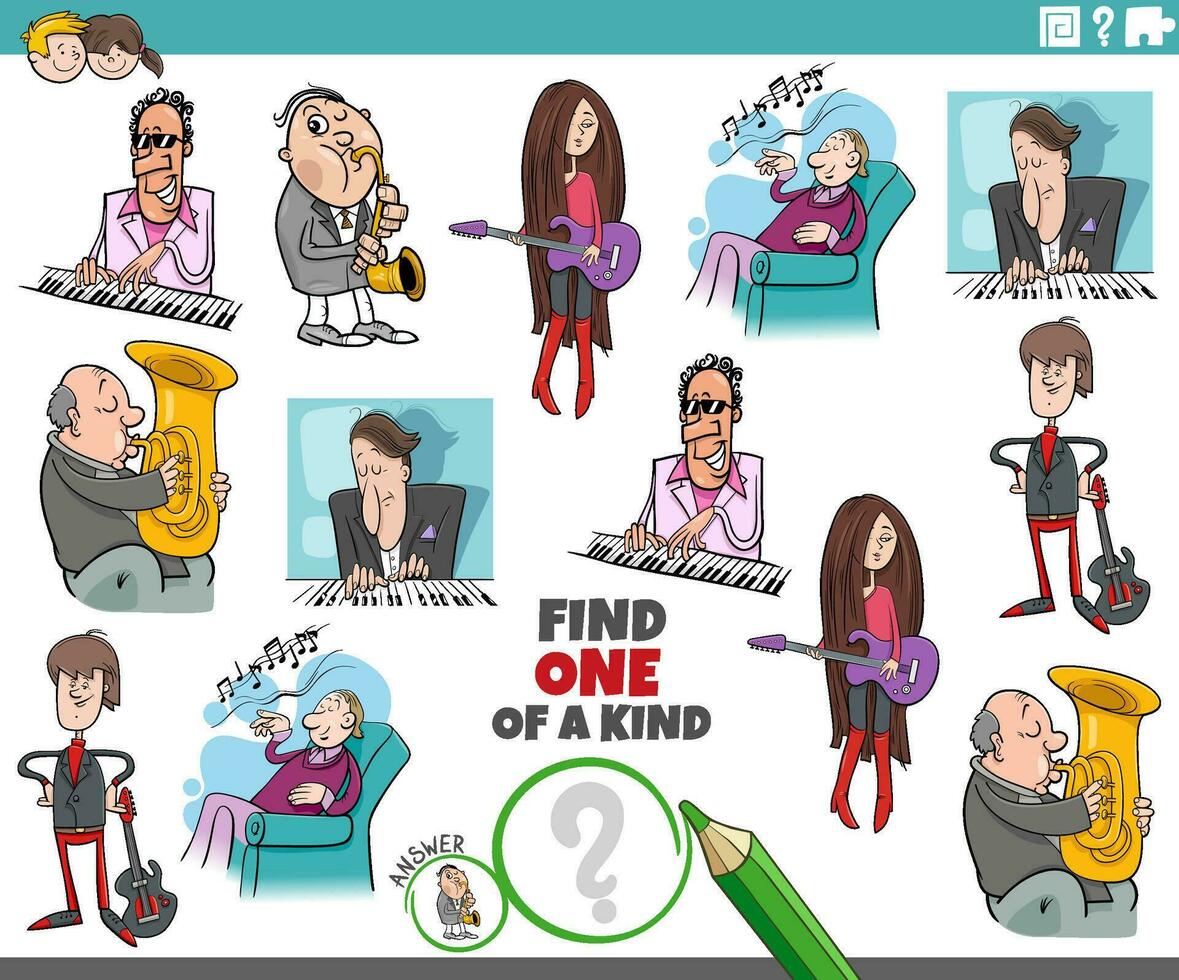 one of a kind game with funny cartoon musicians characters vector