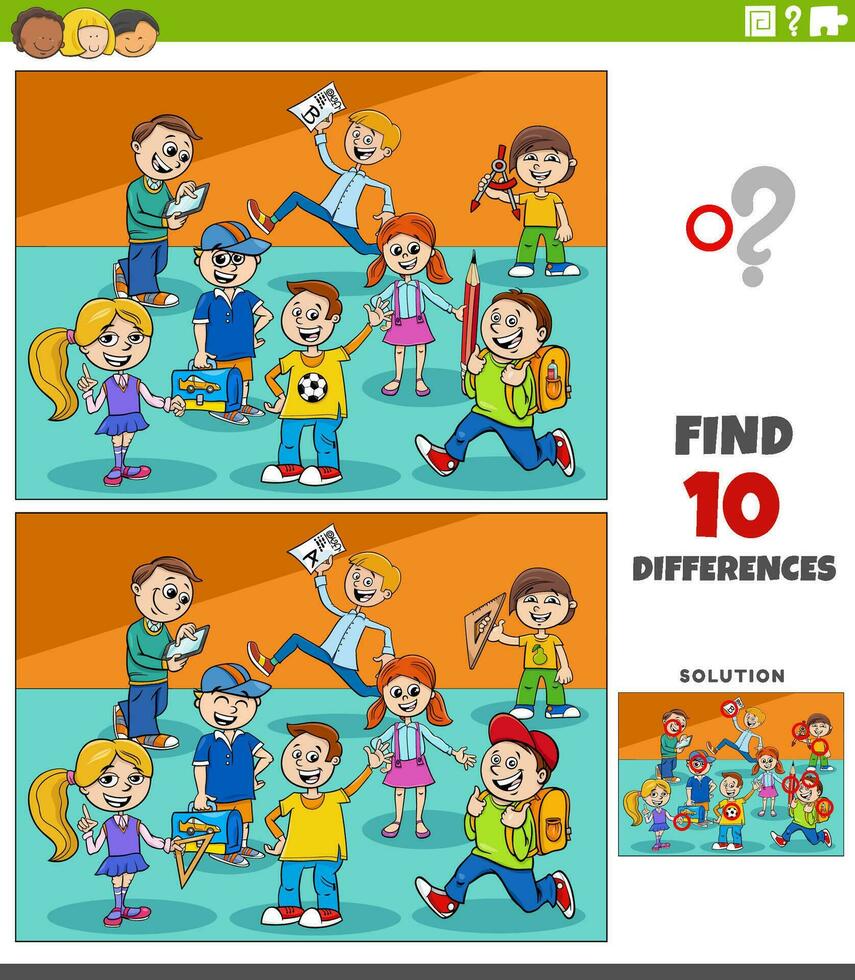 differences activity with cartoon school pupils characters vector