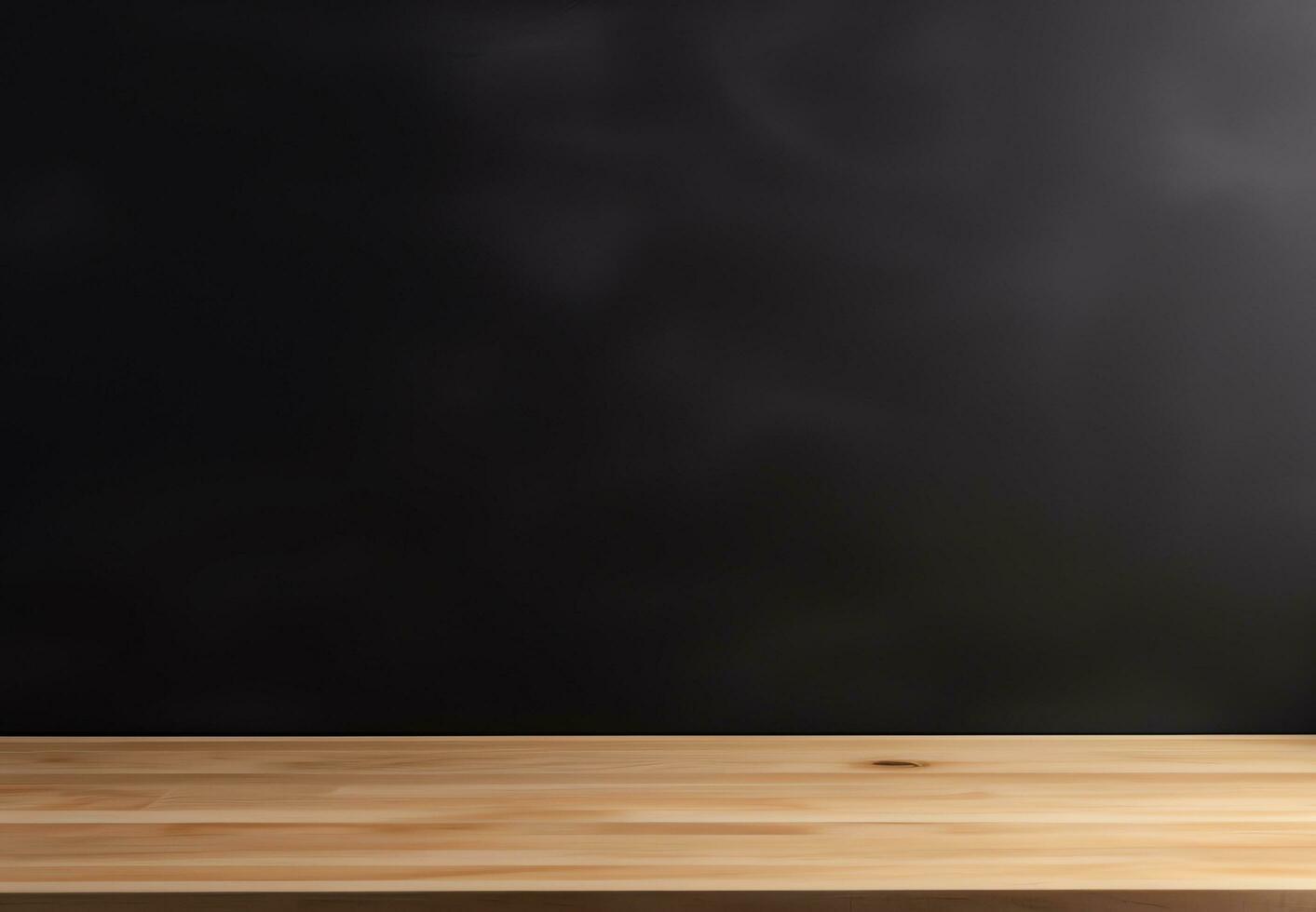 blanco de madera mesa en pizarra pared fondo, Bosquejo y monitor para cocina y restaurante,ai generado foto