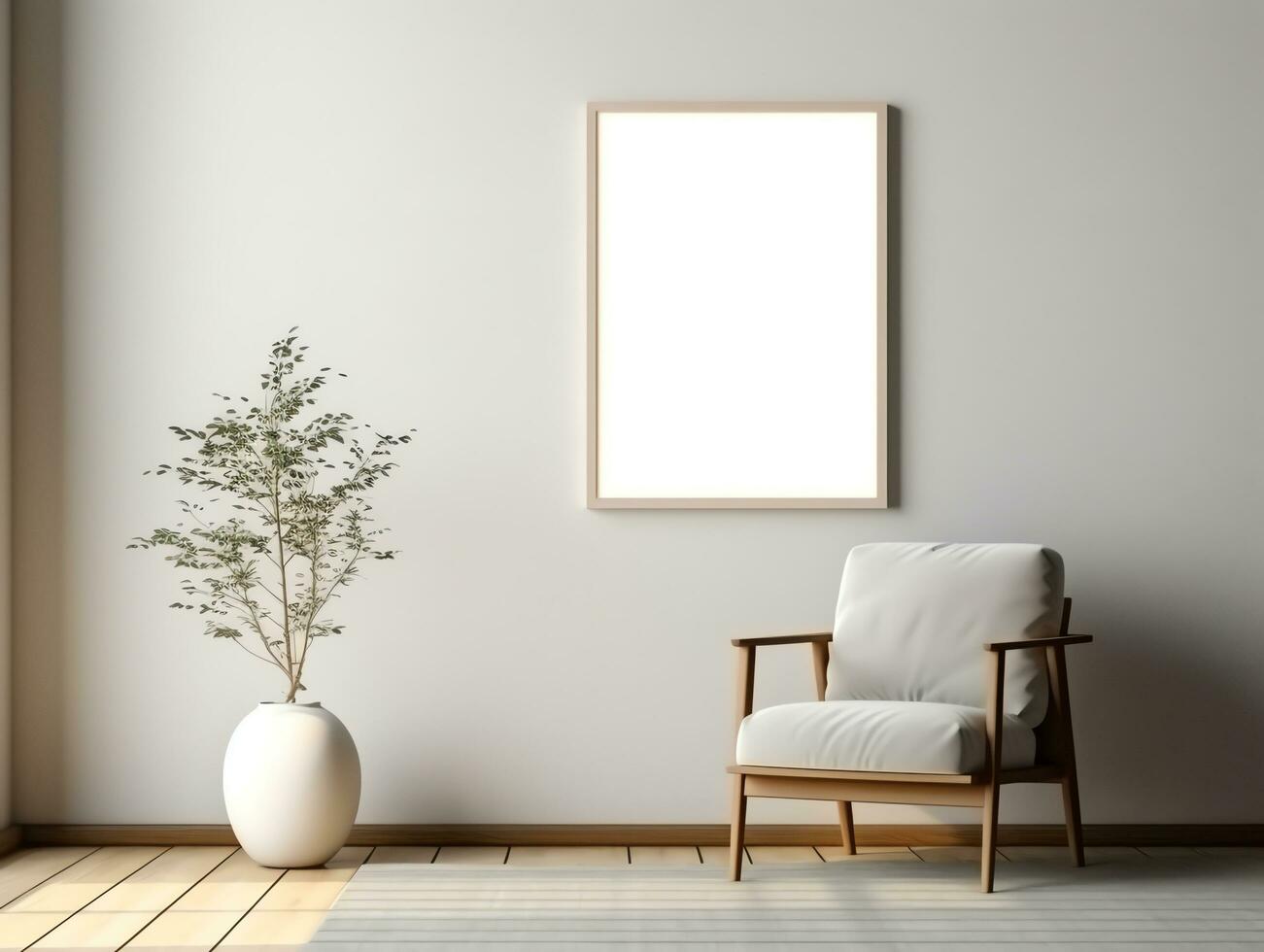 Contemporary cozy living room house with blank photo frame for decorative, AI Generated