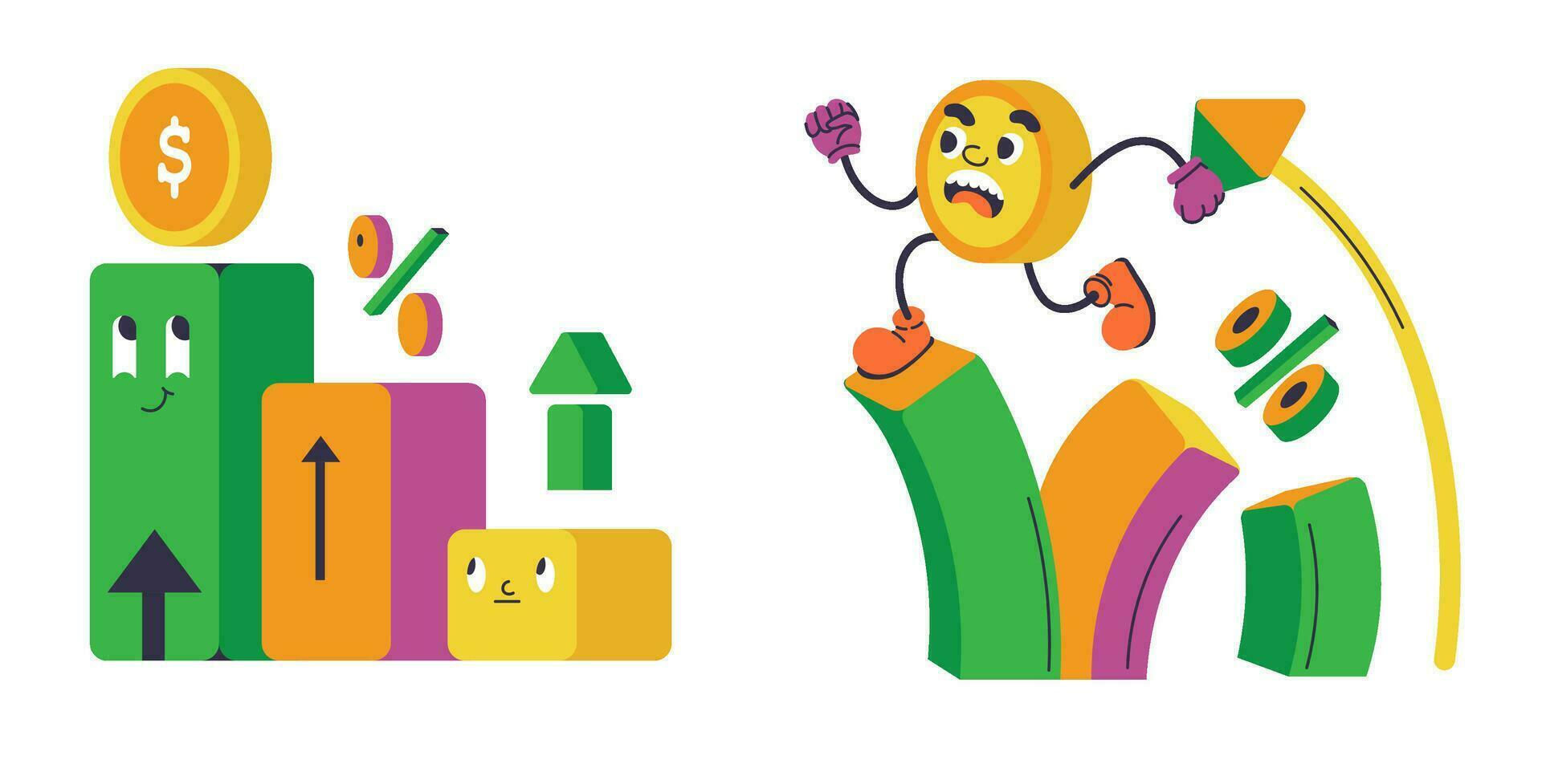 Money and capital growth, coin character vector