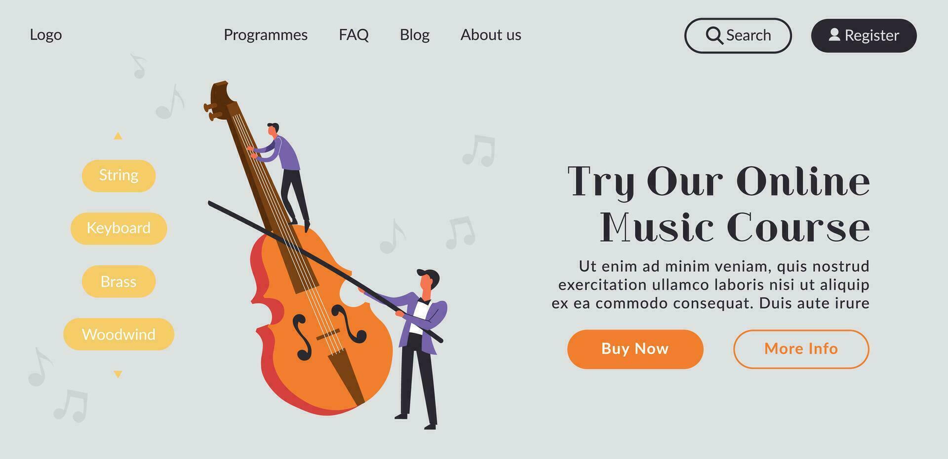 Online music course and classes on violin, website vector