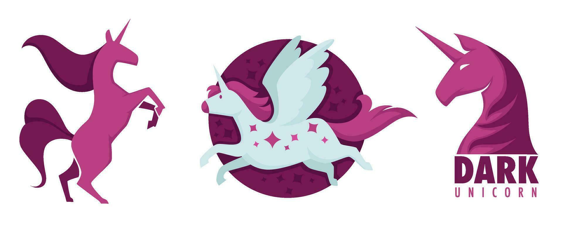 Dark unicorn, fantasy creature with horn on head vector