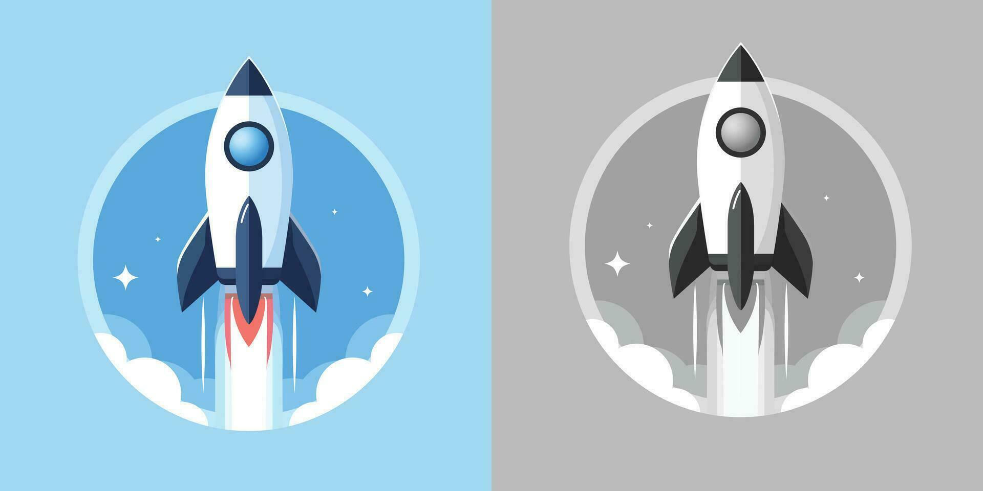 Sleek rocket soaring through the blue sky flat style vector illustration, Rocket rising high symbol template logo stock vector image