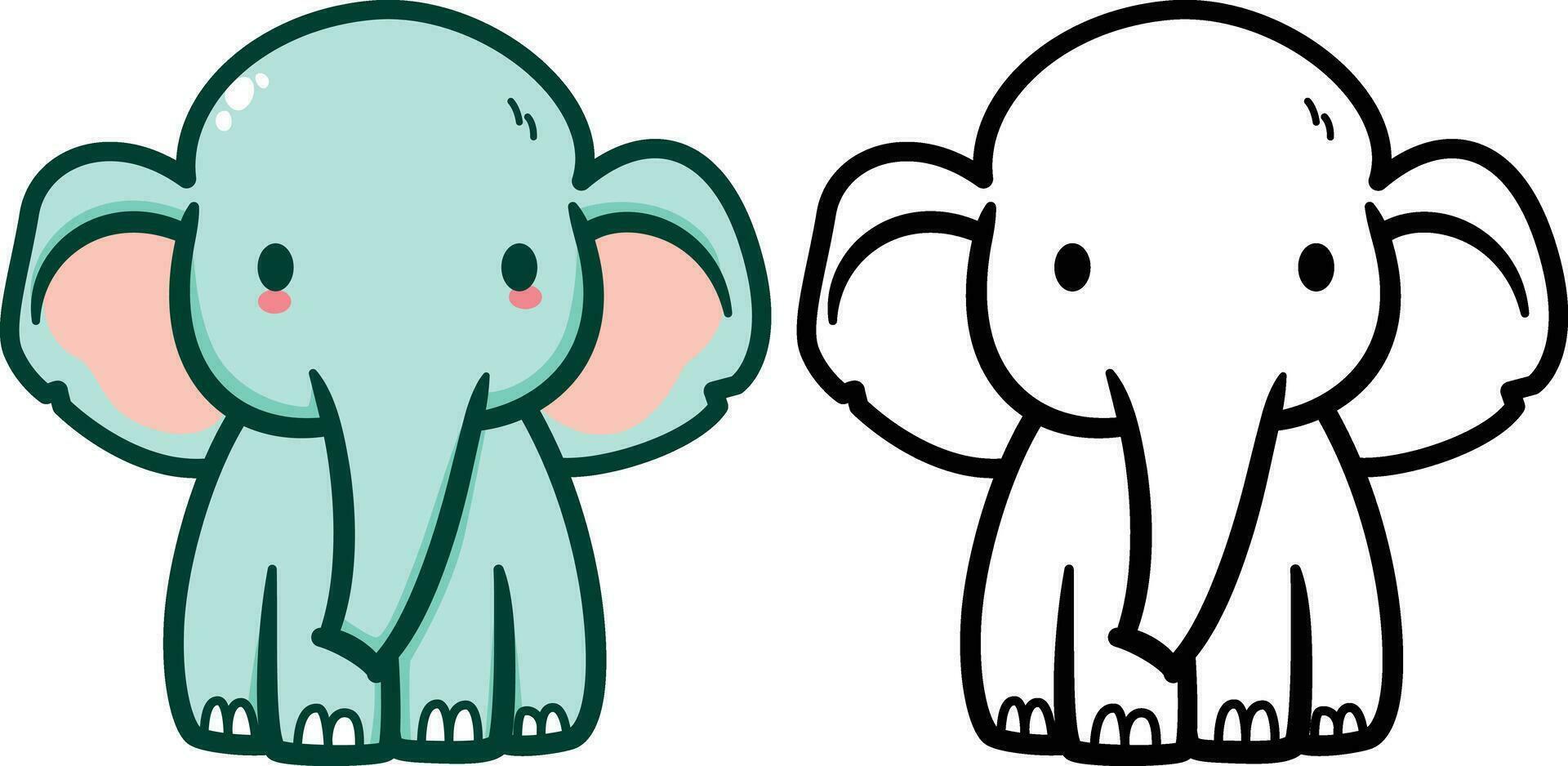 linda elefante garabatear estilo vector ilustración, dibujos animados estilo elefante sentado en el piso de colores y negro y blanco línea Arte valores vector imagen