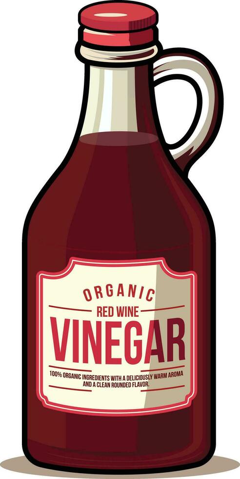 Bottle of Red Wine Vinegar Vector Illustration, Cartoon Style Glass Bottle with a Handle, Red Wine Vinegar Bottle Stock Vector Image