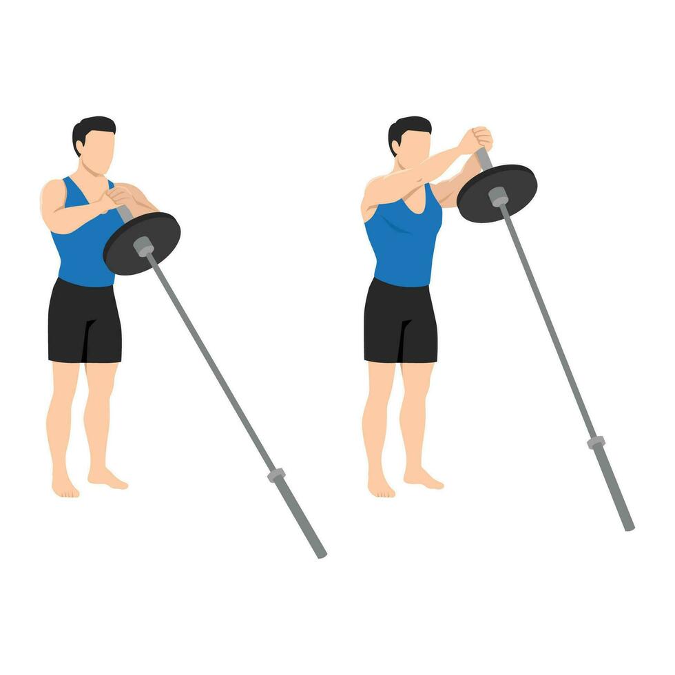 Man doing standing landmine chest svend  press exercise. vector