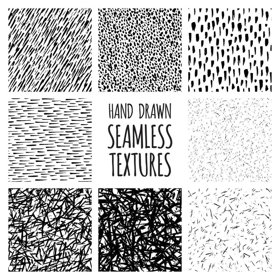 hand drawn seamless textures set vector