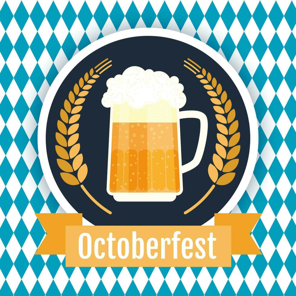 banner with a glass of beer on a blue background, Octoberfest illustration vector