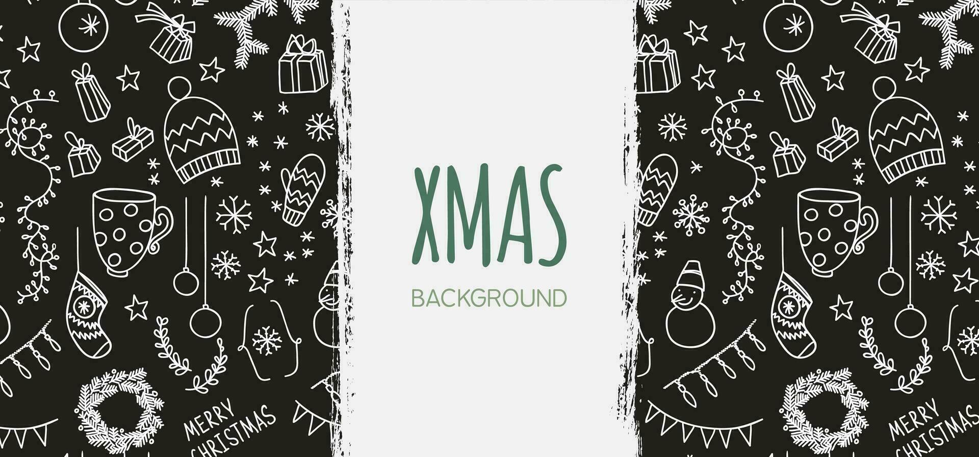 christmas background with hand drawn icons vector