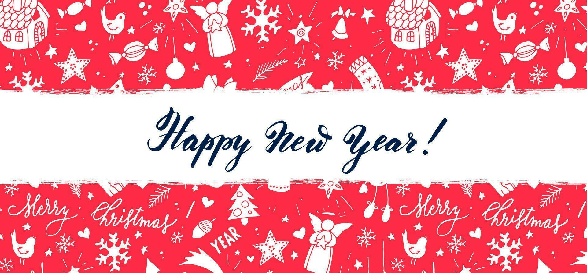 Merry Christmas and happy new year greeting card with red and white background vector