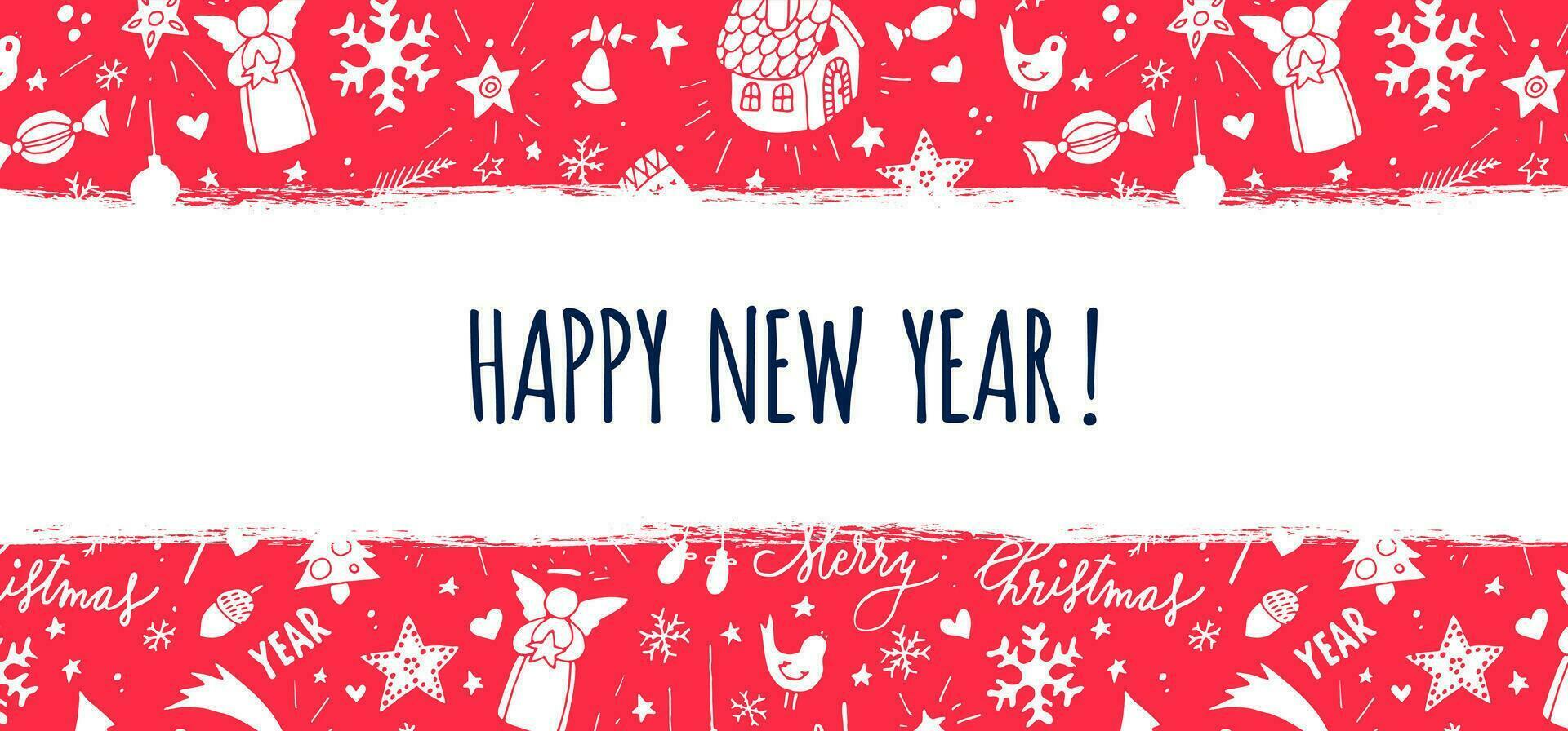 Merry Christmas and happy new year greeting card with red and white background vector