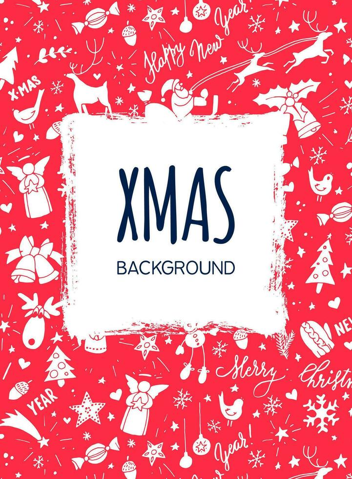 Christmas background with hand drawn icons vector