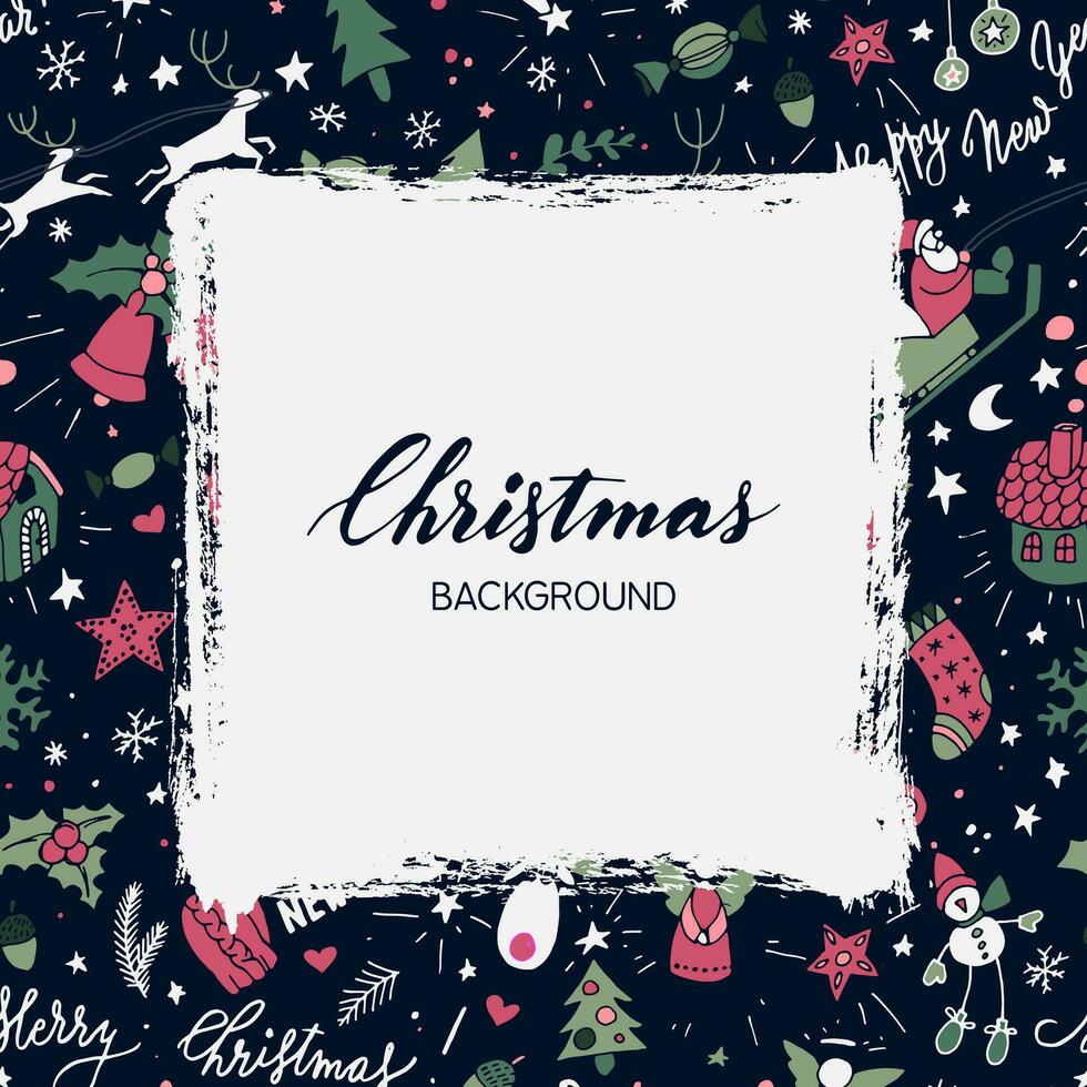 Merry Christmas and Happy New Year background with christmas and new year symbols vector